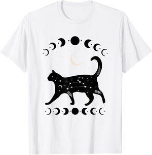 Crescent Moon Cat Star Mystical Celestial Women Men Kids T-Shirt - T-Shirt | White
