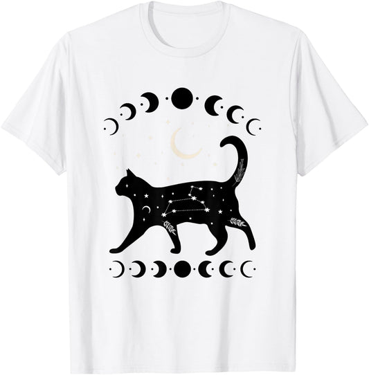Crescent Moon Cat Star Mystical Celestial Women Men Kids T-Shirt - T-Shirt | White