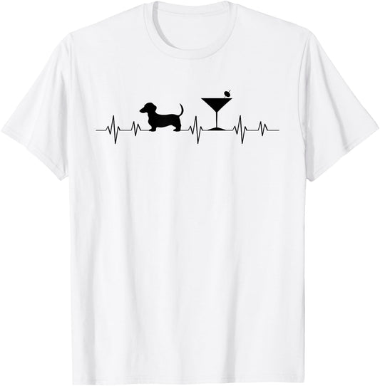 Weenies Martinis EKG Heartbeat Love Vintage Dachshund T-Shirt - T-Shirt | White