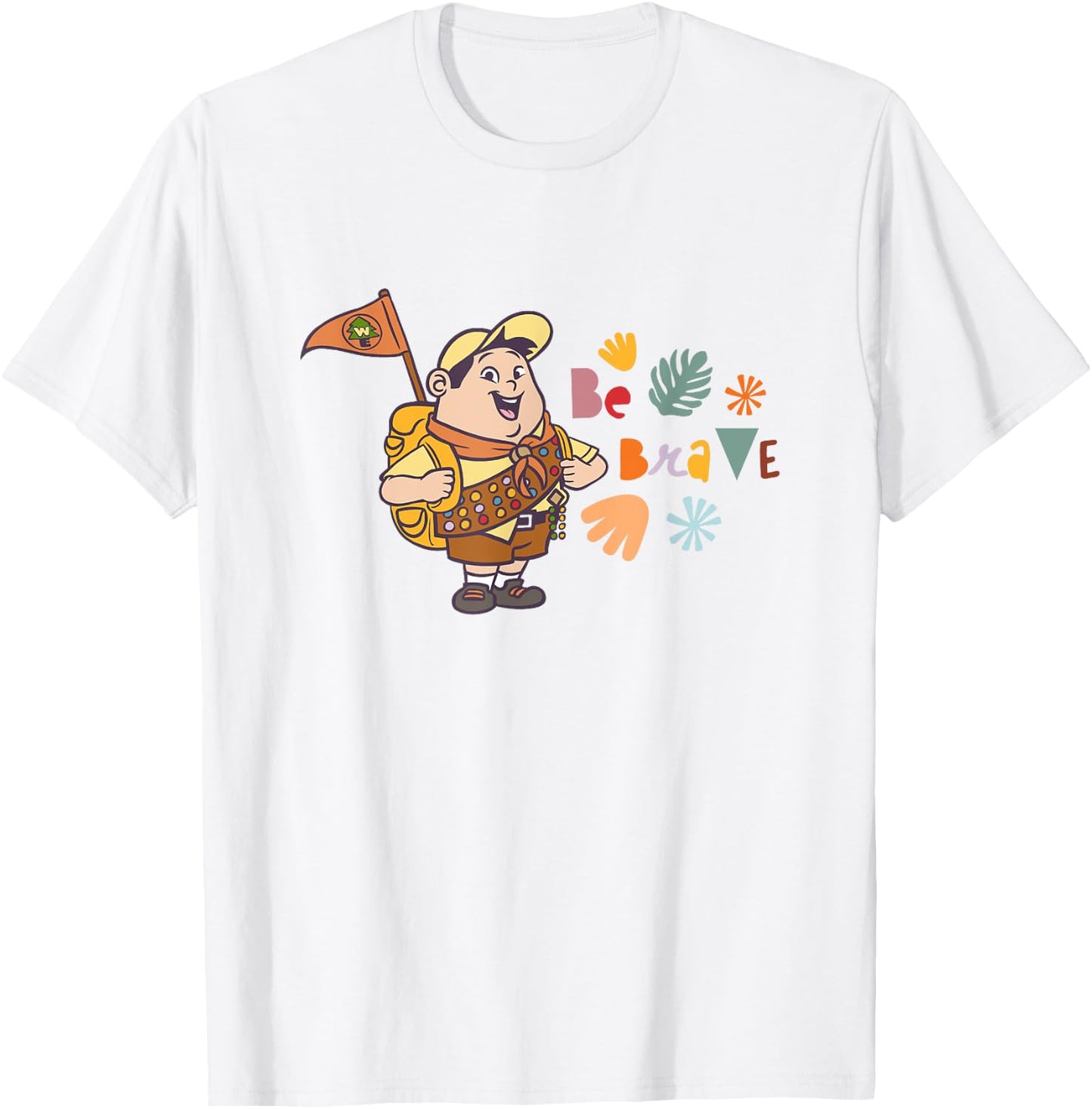 Disney Pixar Up Be Brave Cute Russell Colorful Chest Logo T-Shirt - T-Shirt | White