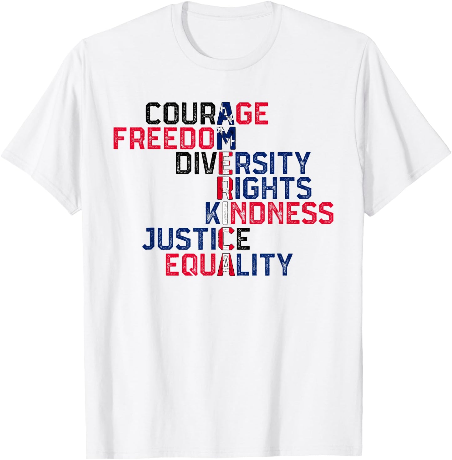 Courage Freedom Diversity Rights Kindness Justice Equality T-Shirt - T-Shirt | White