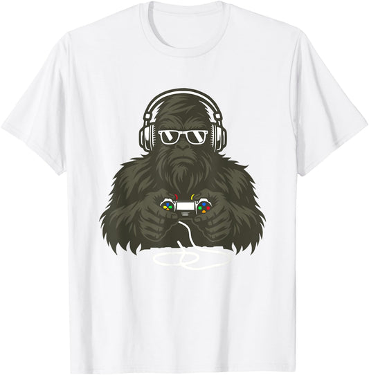 Sasquatch Bigfoot Video Gamer Retro Gaming Men Boys Teens T-Shirt - T-Shirt | White