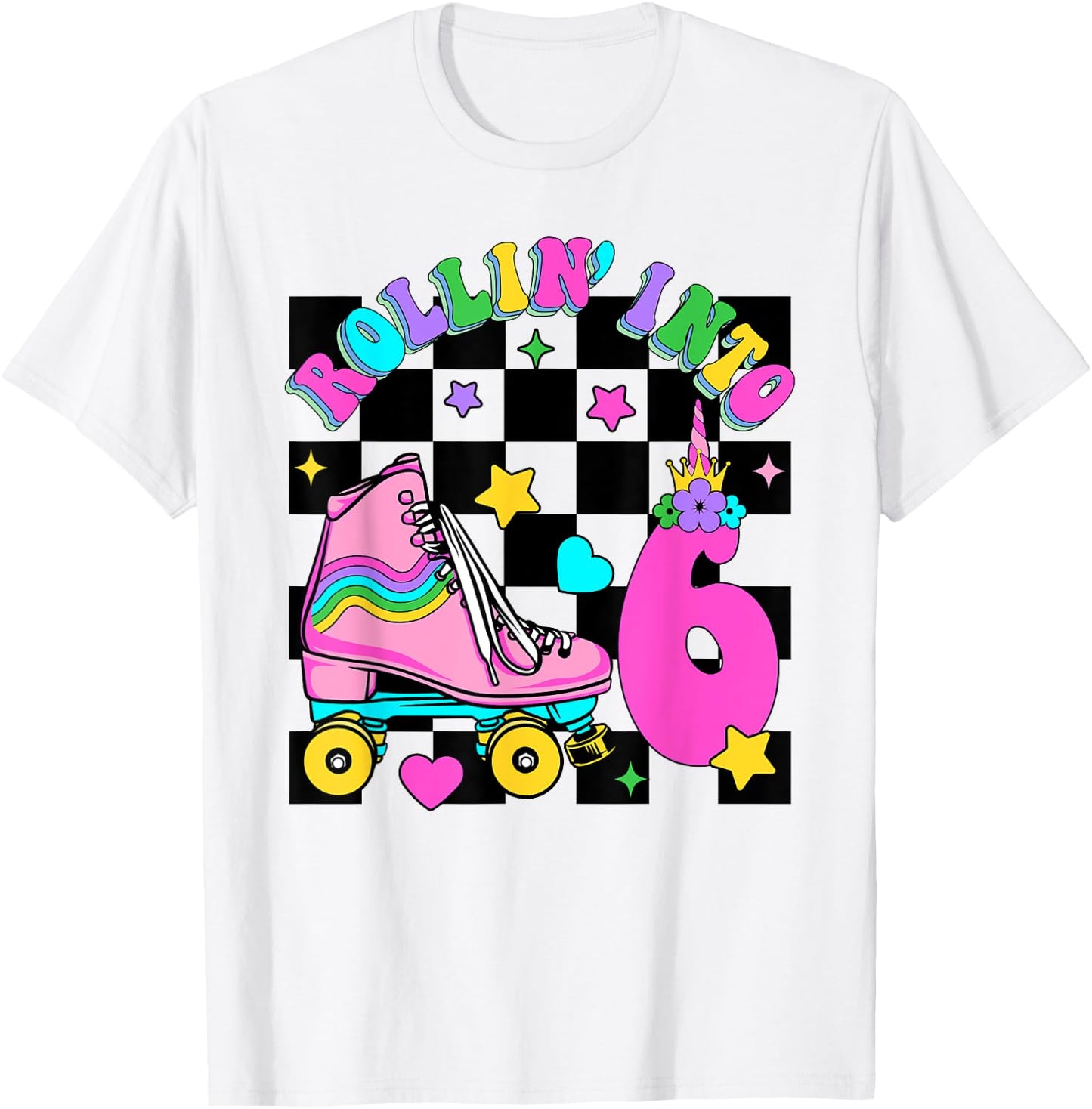 Rolling Into 6 Years Old Skater 6th Birthday Kids Girls T-Shirt - T-Shirt | White