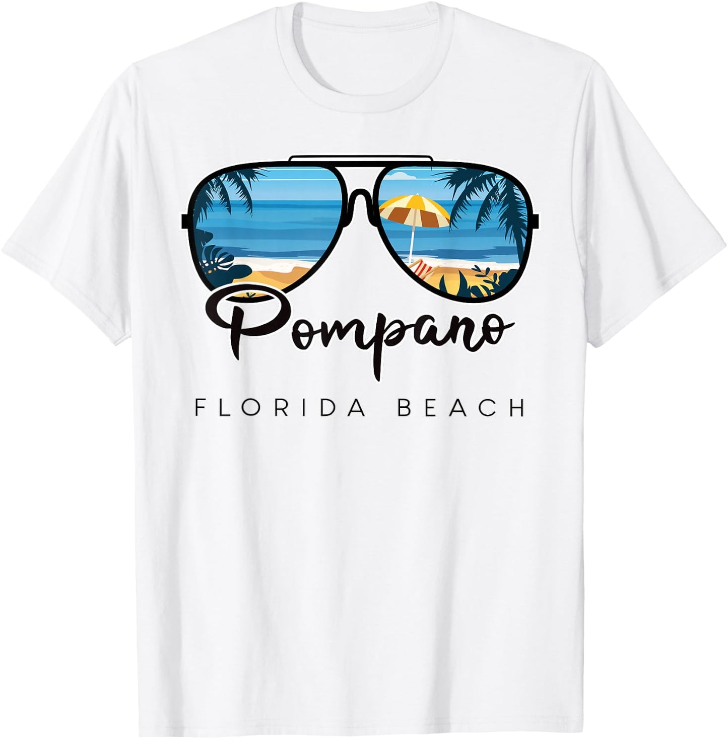 Pompano Beach Florida Palm Tree Sunglasses Souvenir T-Shirt - T-Shirt | White