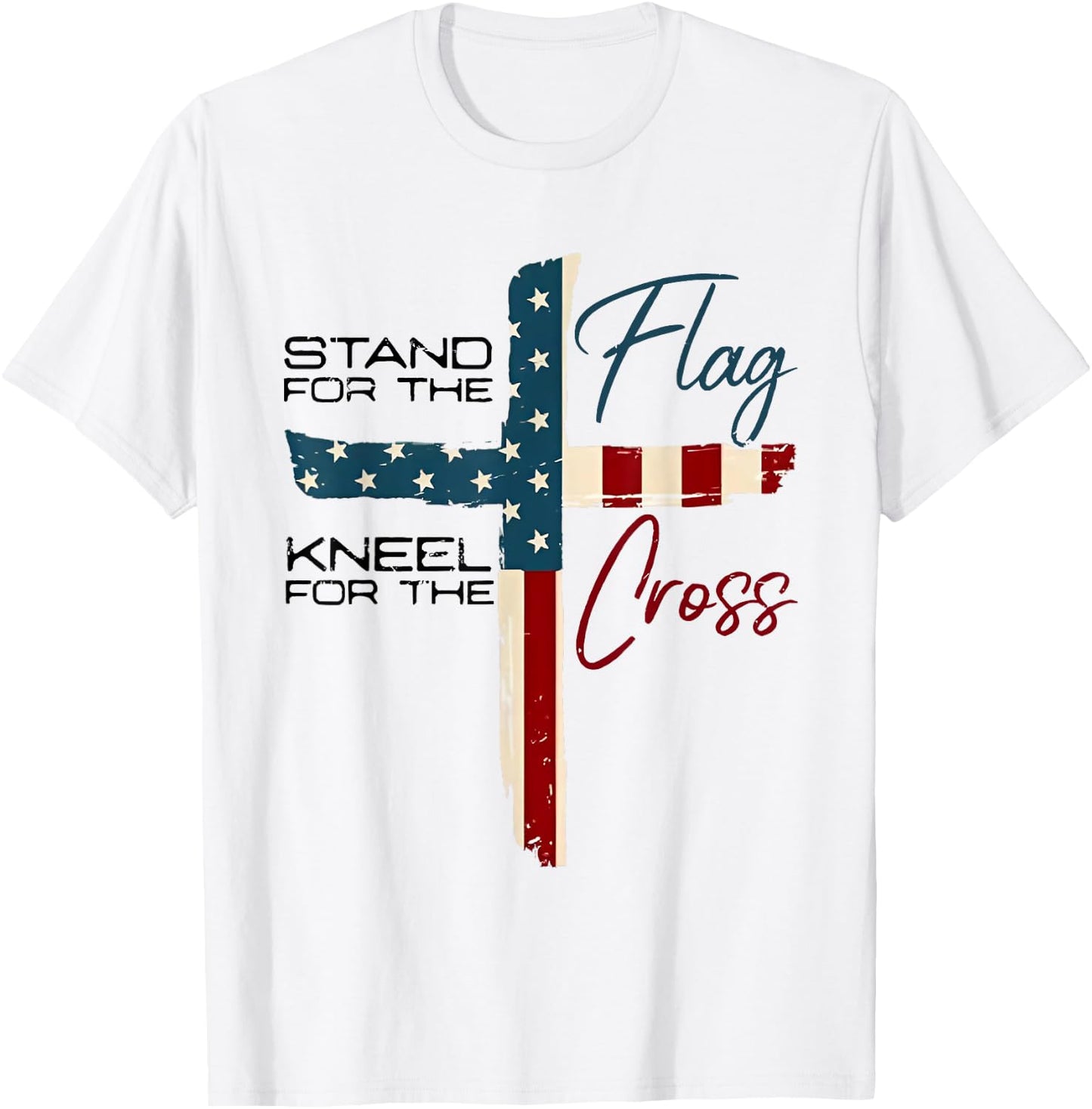 Stand For The Flag 4th Of July Cross USA Flag Christian T-Shirt - T-Shirt | White