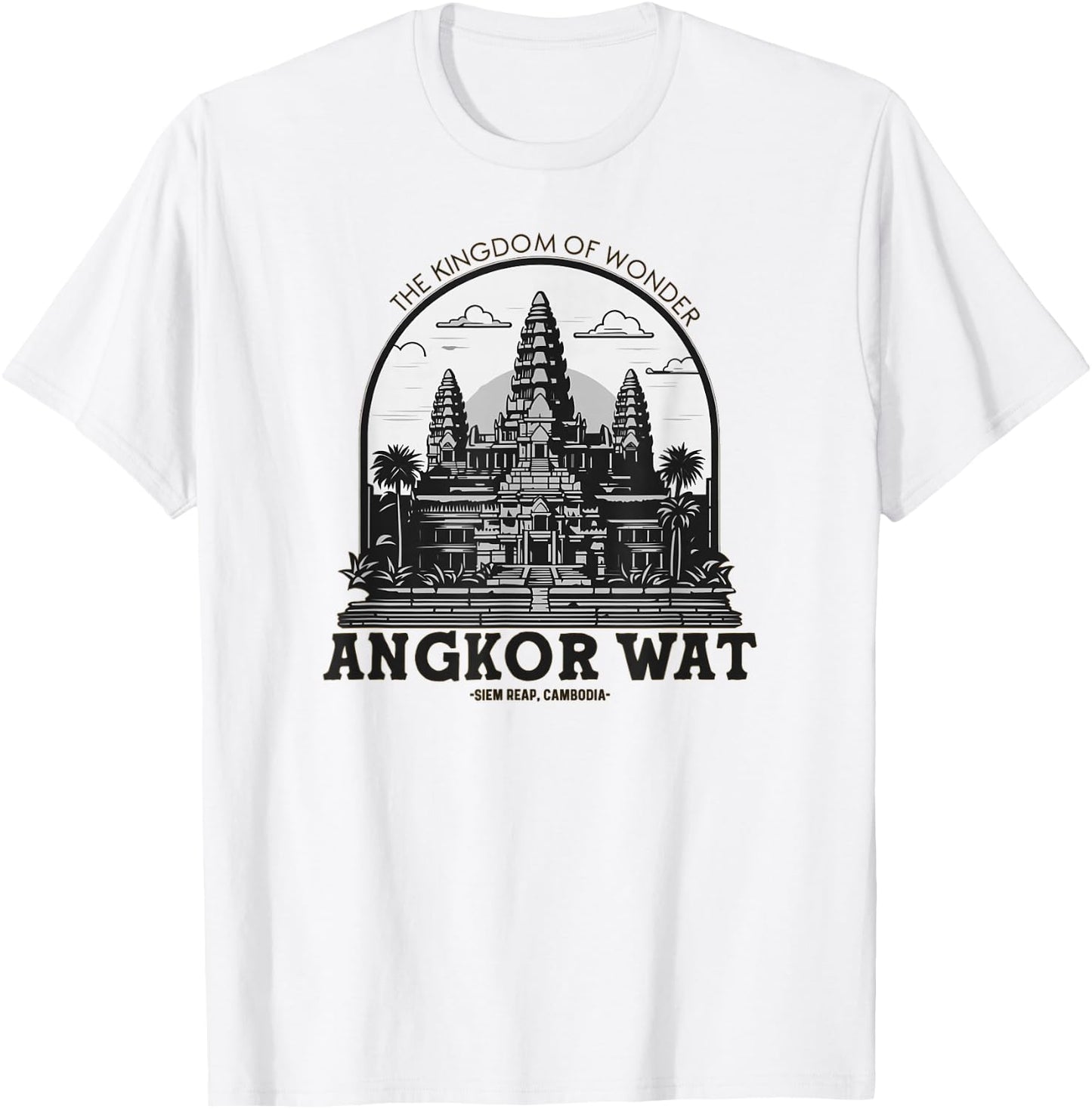 Less Than Three Khmer Brand -Adults Angkor Wat , Grey, Small, Short Sleeve, Classic Fit, Pull On, Travel, Leisure, Casual, , Embroidery T-Shirt - T-Shirt | White