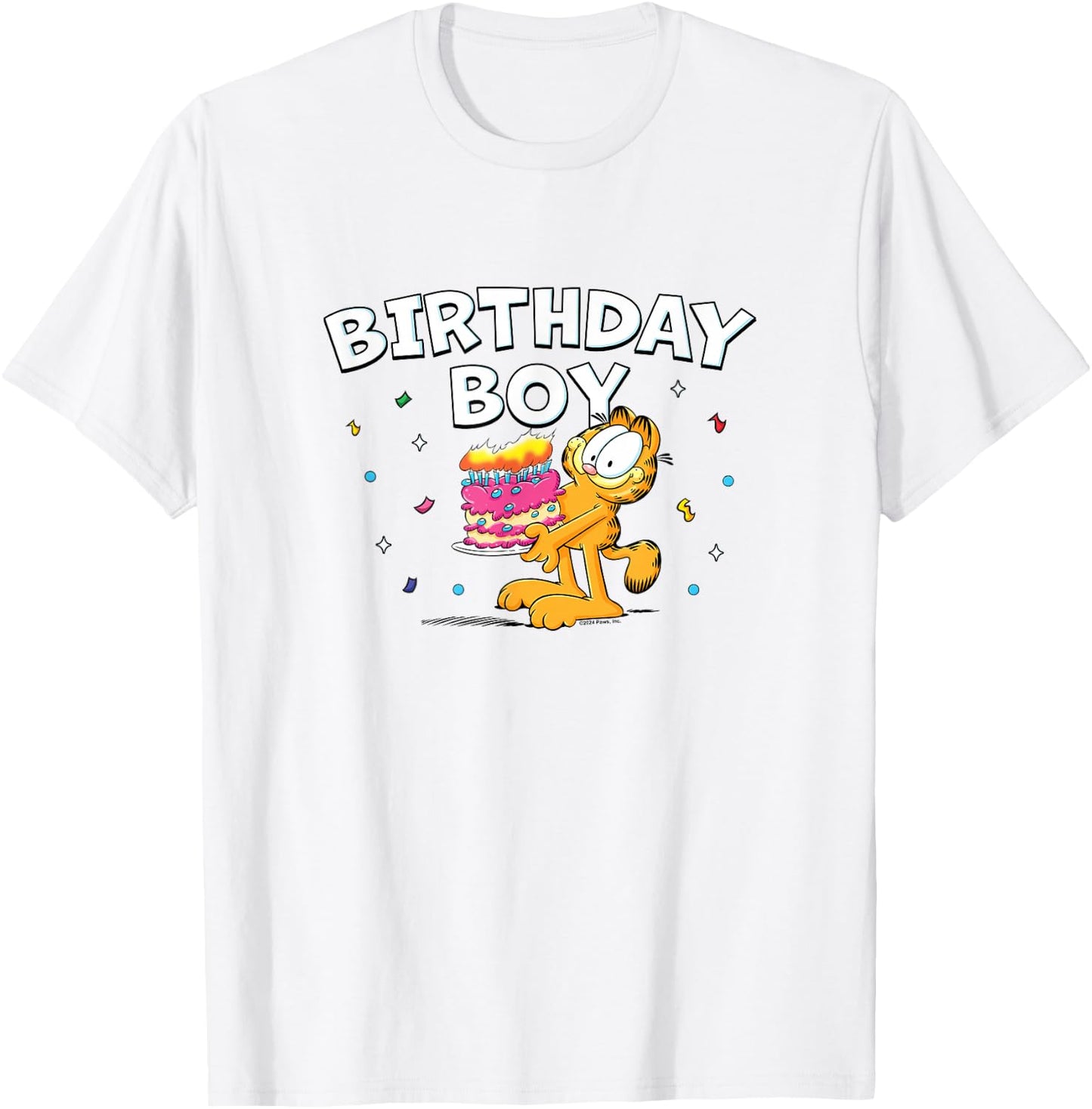 Garfield Birthday Boy Cake & Confetti Celebration Logo T-Shirt - T-Shirt | White