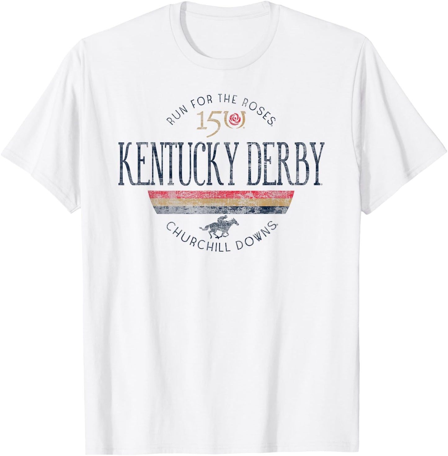 Kentucky Derby 150th Retro Stripe White Officially Licensed T-Shirt - T-Shirt | White