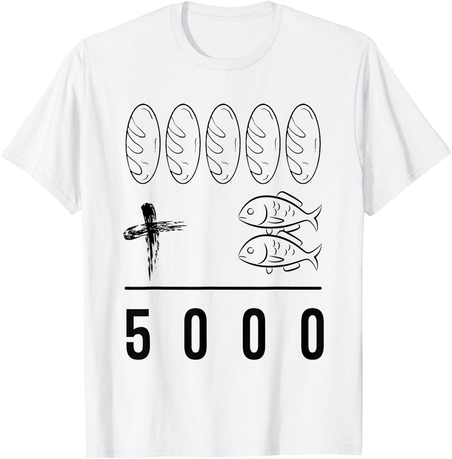Retro Five Loaves Plus Two Fish Equals 5000 Christian T-Shirt - T-Shirt | White