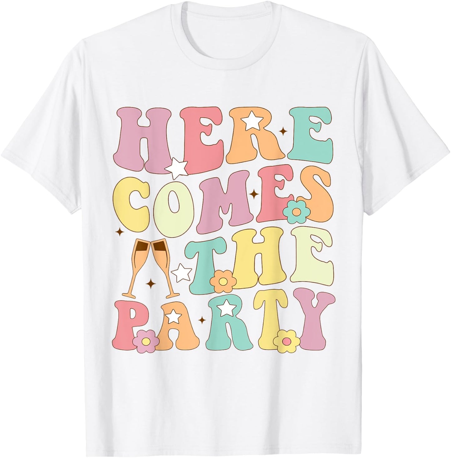 Here Come The Party Bride Retro Groovy Bachelorette Matching T-Shirt - T-Shirt | White