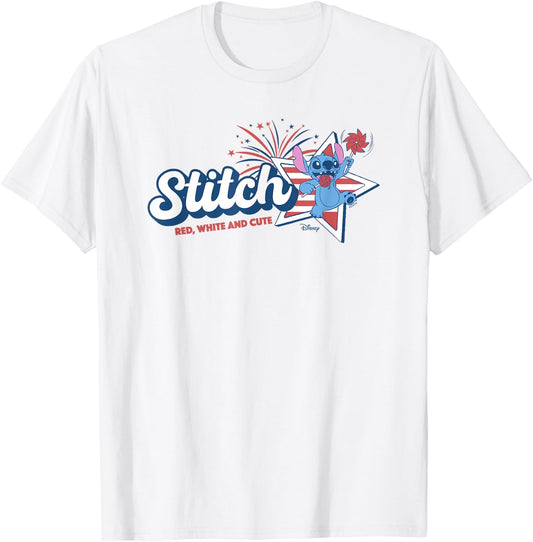 Disney Lilo & Stitch Red White Cute 4th of July T-Shirt - T-Shirt | White