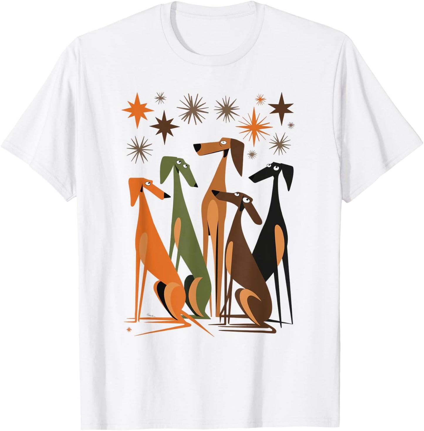 Vintage Retro Mid-Century Long Neck Dogs 50s 60s Style T-Shirt - T-Shirt | White