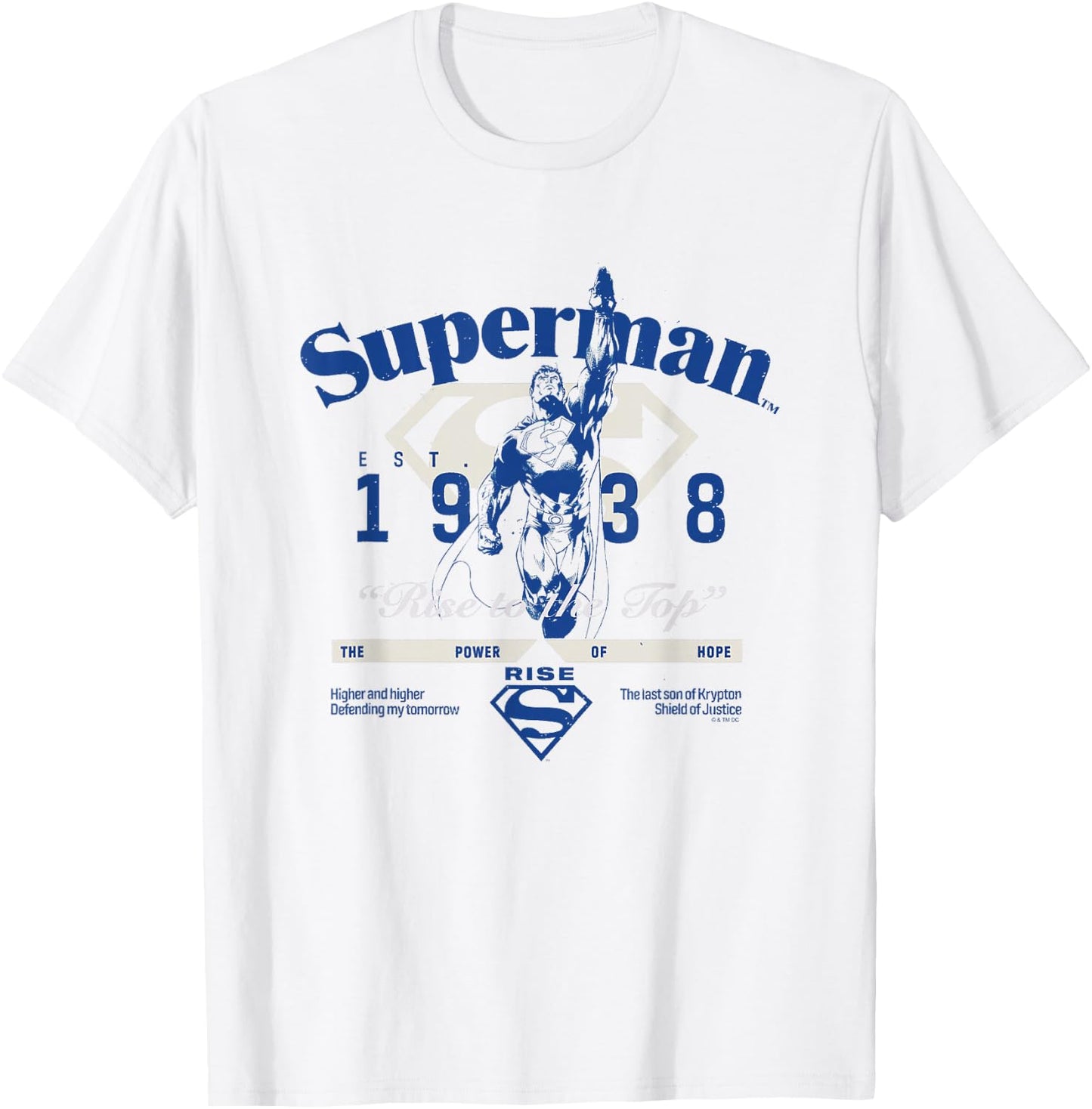 DC Comics Superman Rise to The Top Est. 1938 Vintage Logo T-Shirt - T-Shirt | White