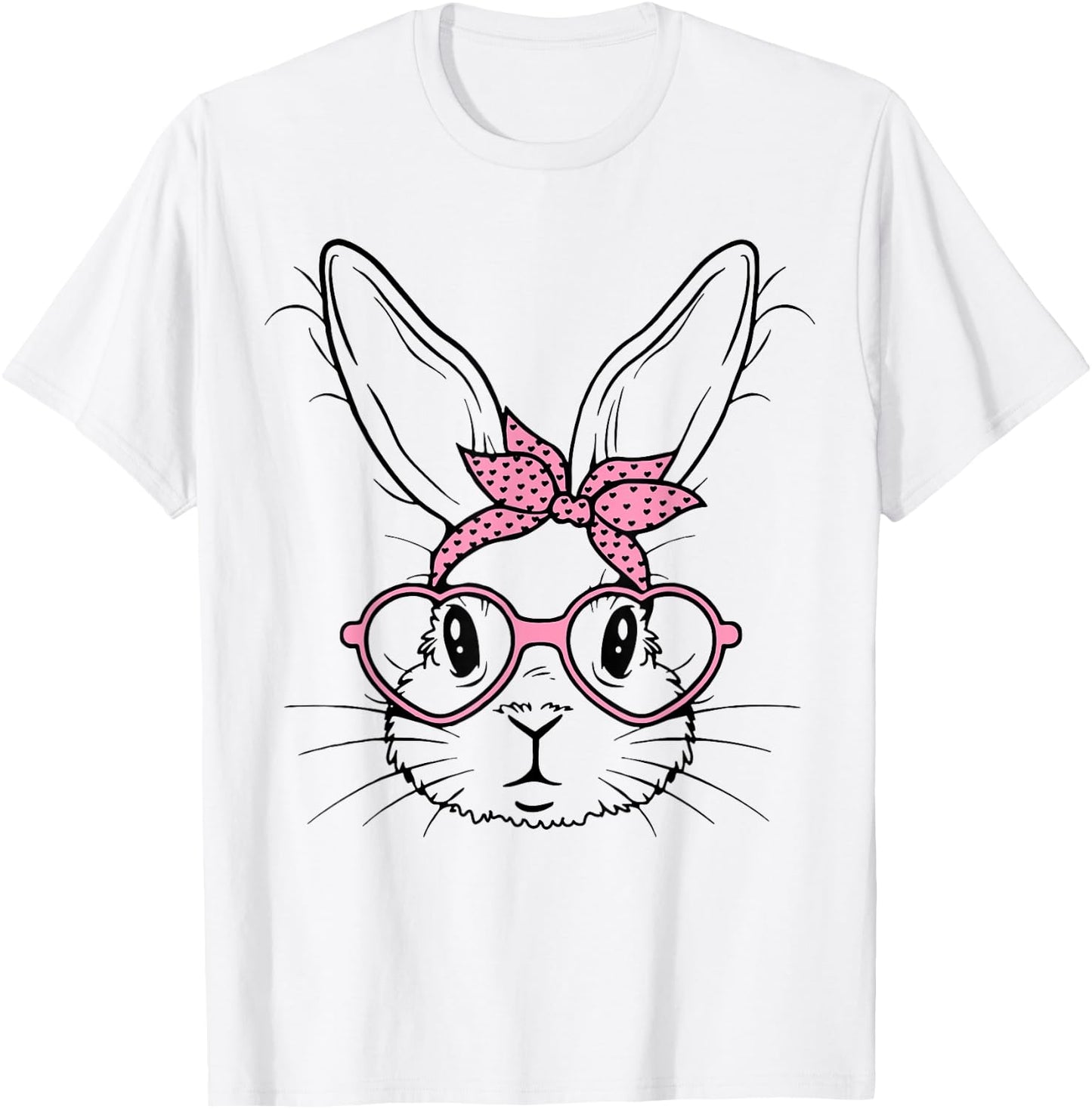 Cute Bunny Rabbit Face With Bandana Heart Glasses Easter Day T-Shirt - T-Shirt | White