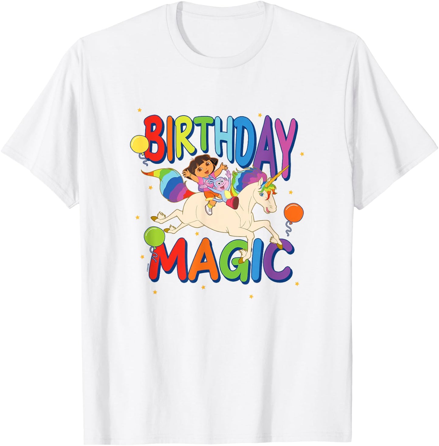 Dora the Explorer Birthday Magic Dora & Boots Riding Unicorn T-Shirt - T-Shirt | White