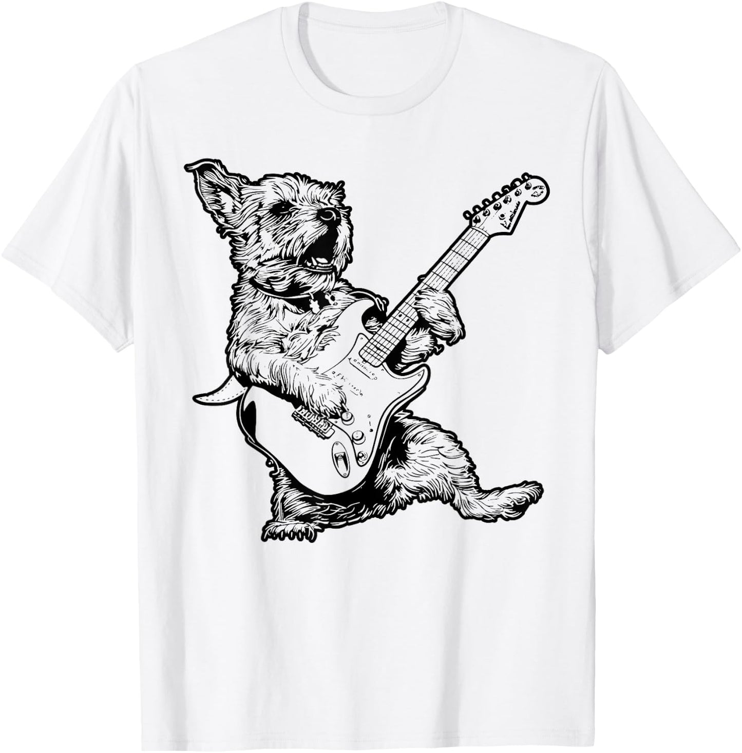 Dog Guitarist Guitar - Border Terrier Dad Mom T-Shirt - T-Shirt | White