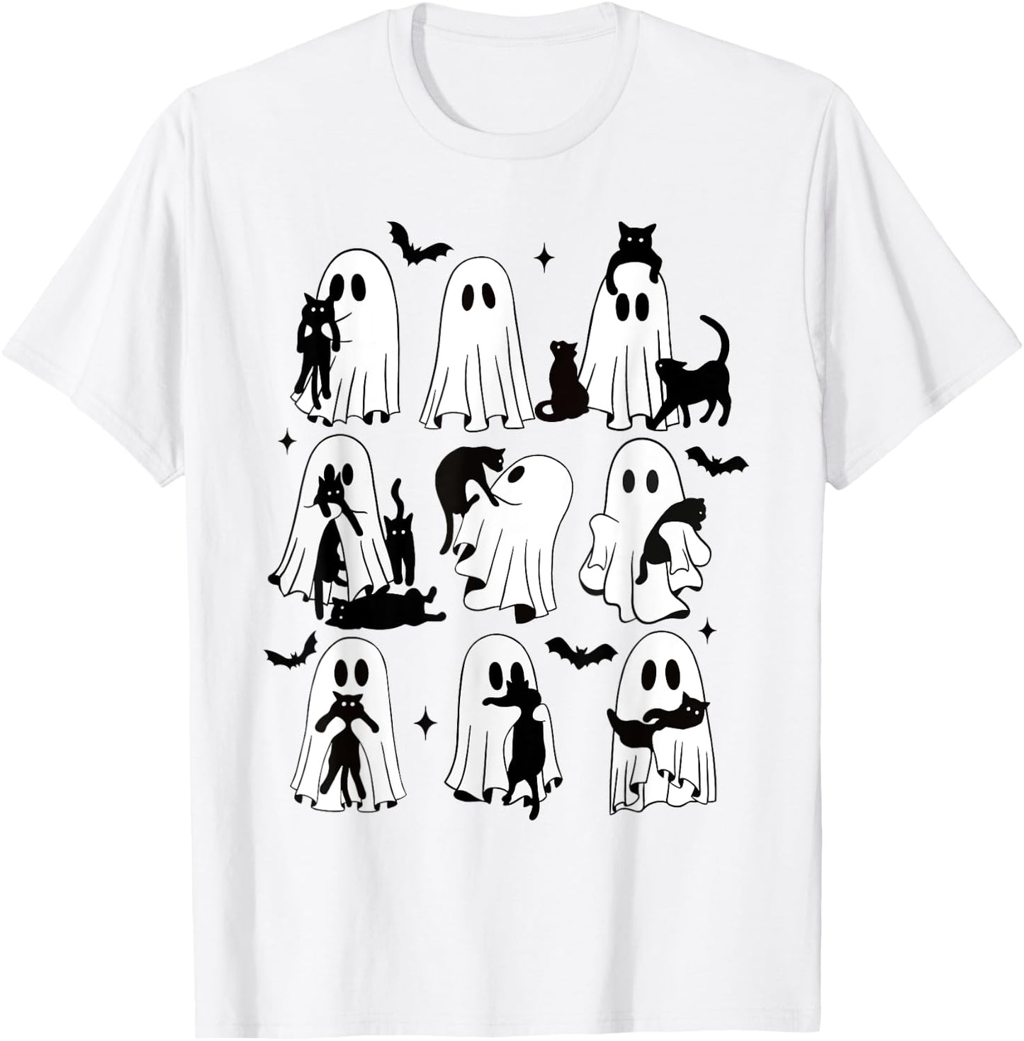 Funny Ghost Holding A Black Cat Lazy Halloween Spooky Season T-Shirt - T-Shirt | White