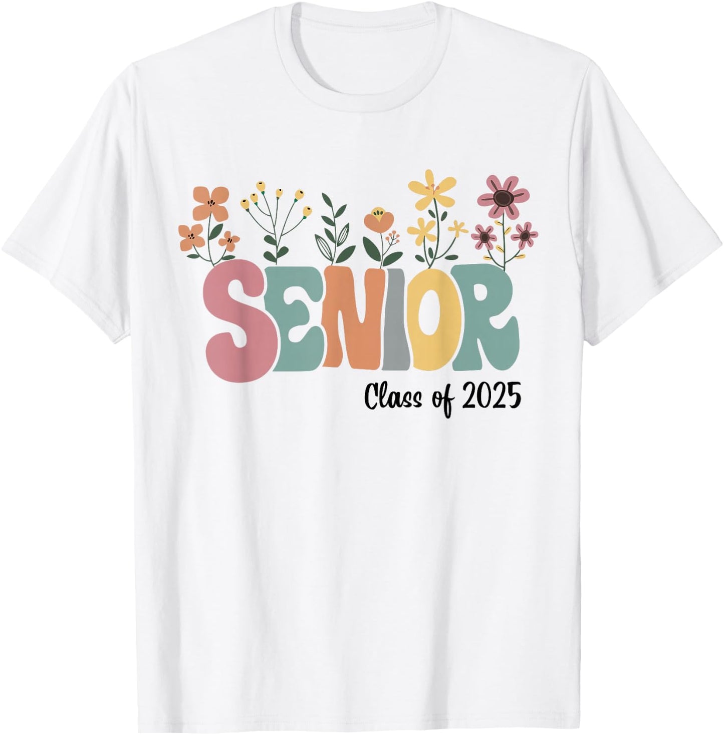 Retro Groovy Senior 25 Class Of 2025 Graduation Flower T-Shirt - T-Shirt | White