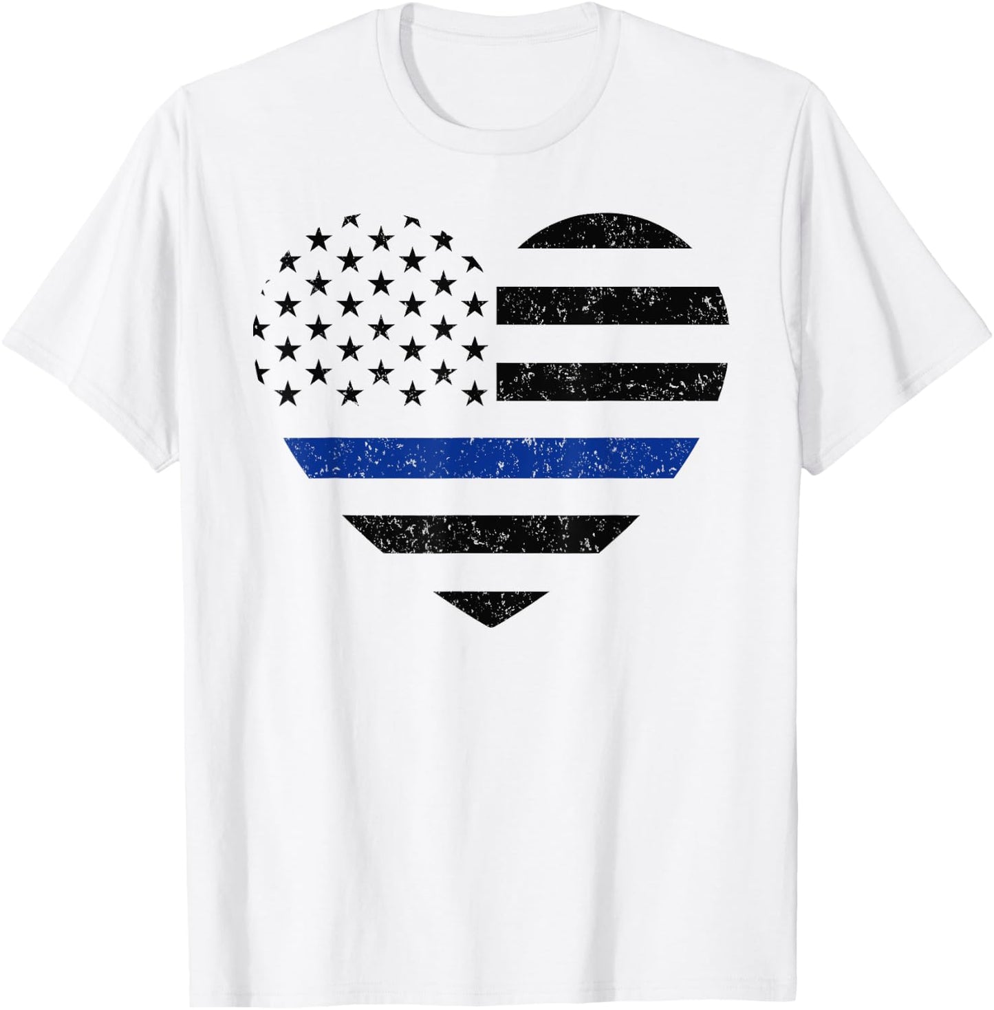 Thin Blue Line American Flag Heart Patriotic Kids Police T-Shirt - T-Shirt | White