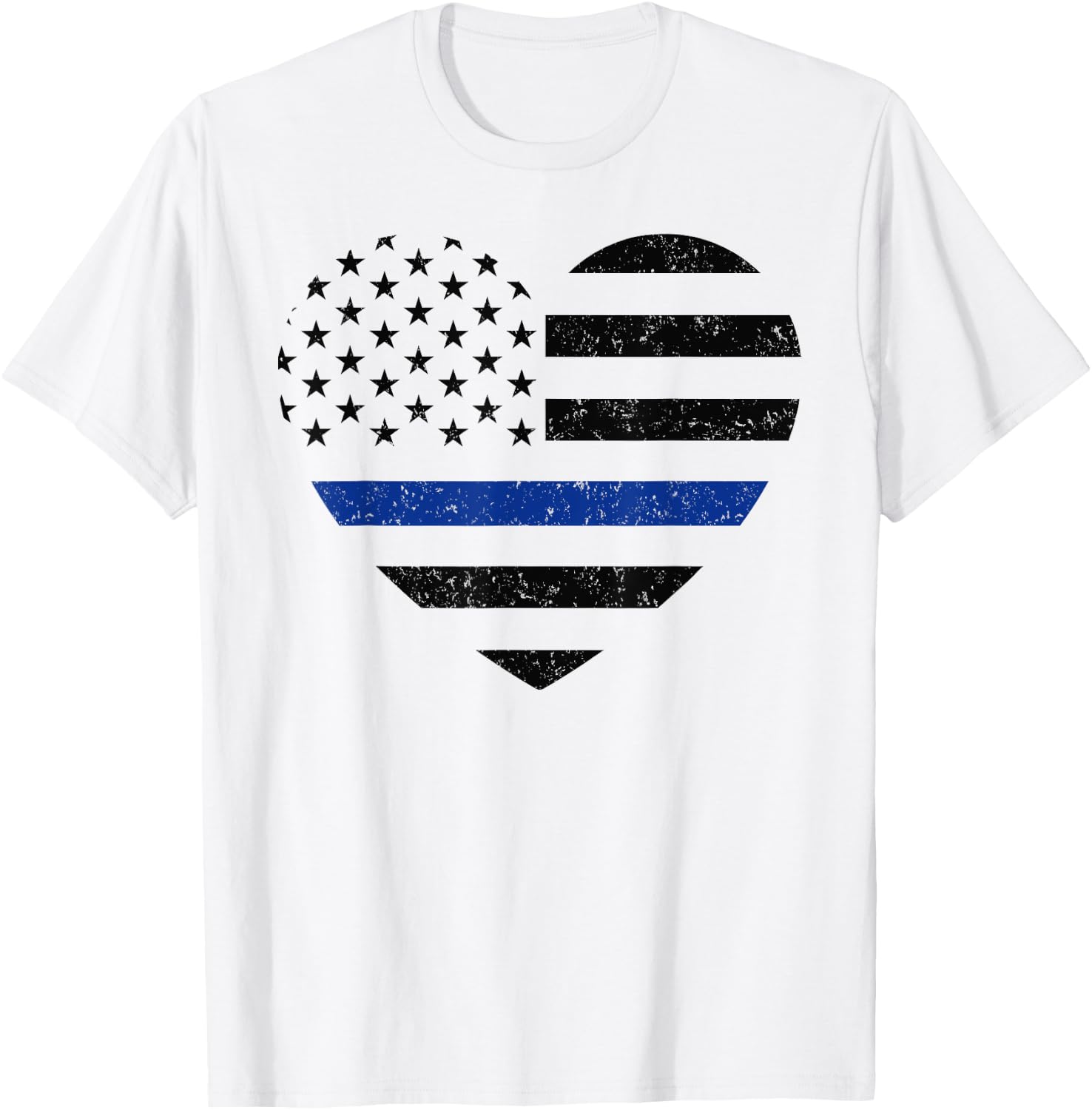 Thin Blue Line American Flag Heart Patriotic Kids Police T-Shirt - T-Shirt | White