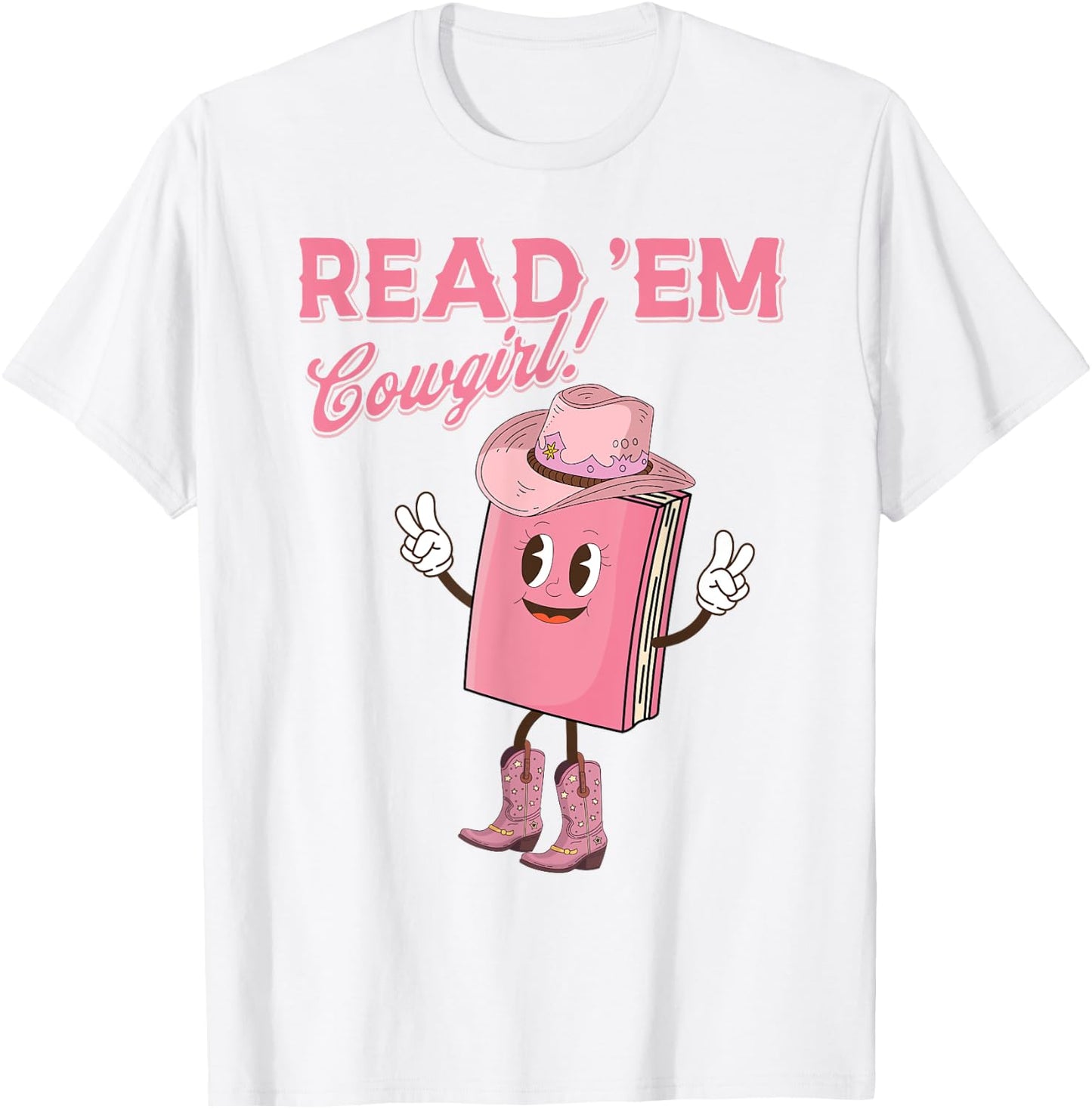 Read 'Em Western Cowgirl Retro Groovy Reading Books T-Shirt - T-Shirt | White