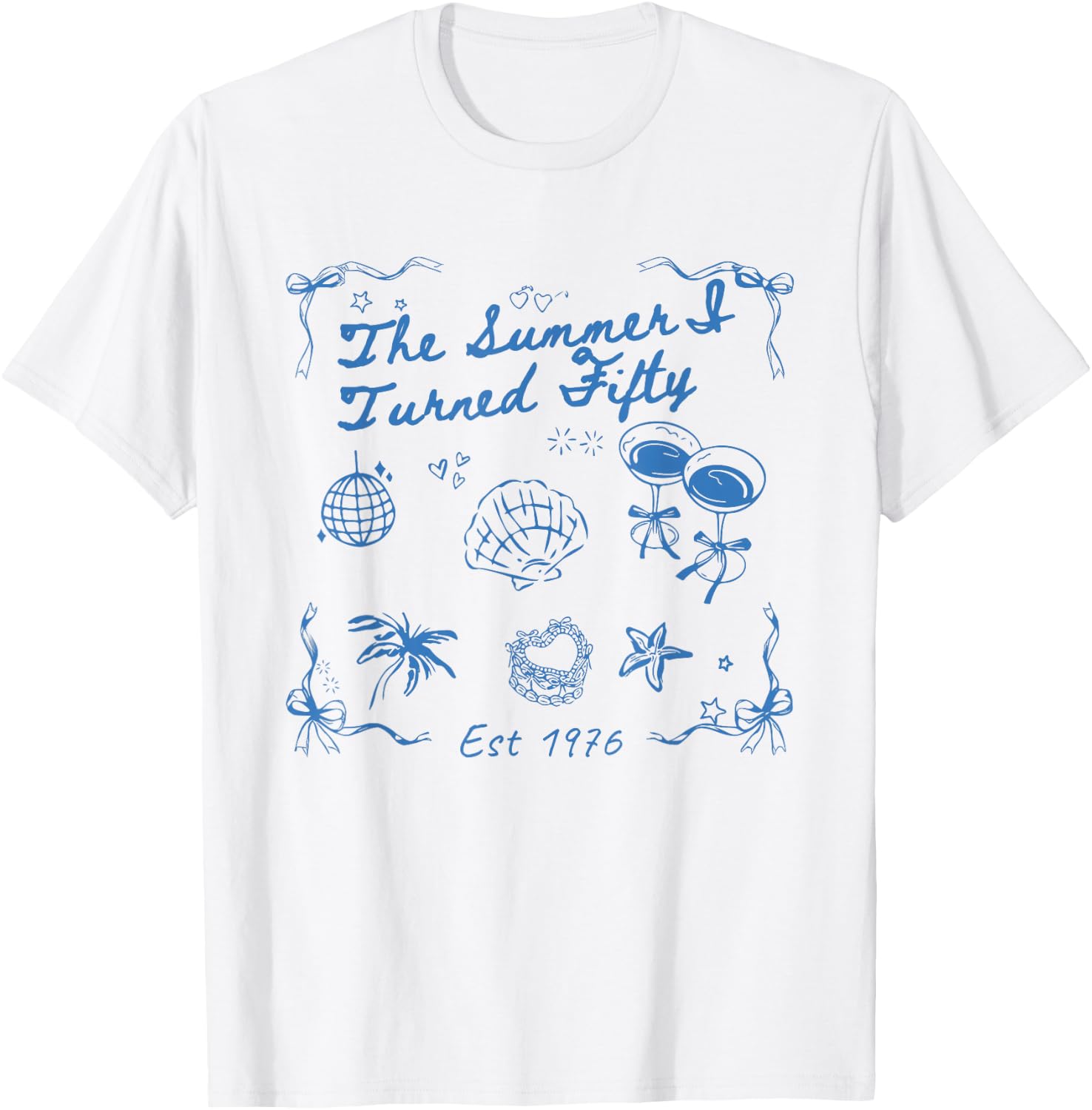 Summer I Turned Fifty 50th Birthday Seashell Coastal Beach T-Shirt - T-Shirt | White