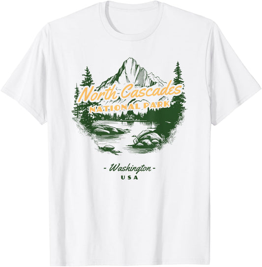 North Cascades National Park Washington Retro Vintage T-Shirt - T-Shirt | White