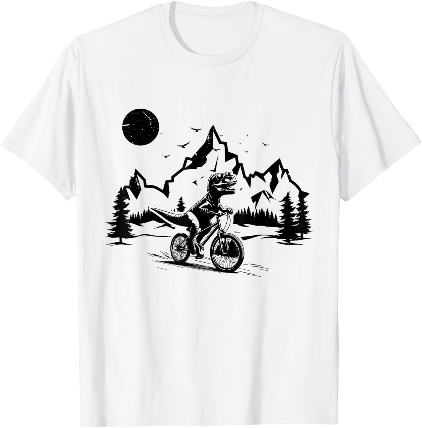 Trex Riding Bicycle Vintage Mountain Biking Dino T-Rex Biker T-Shirt - T-Shirt | White