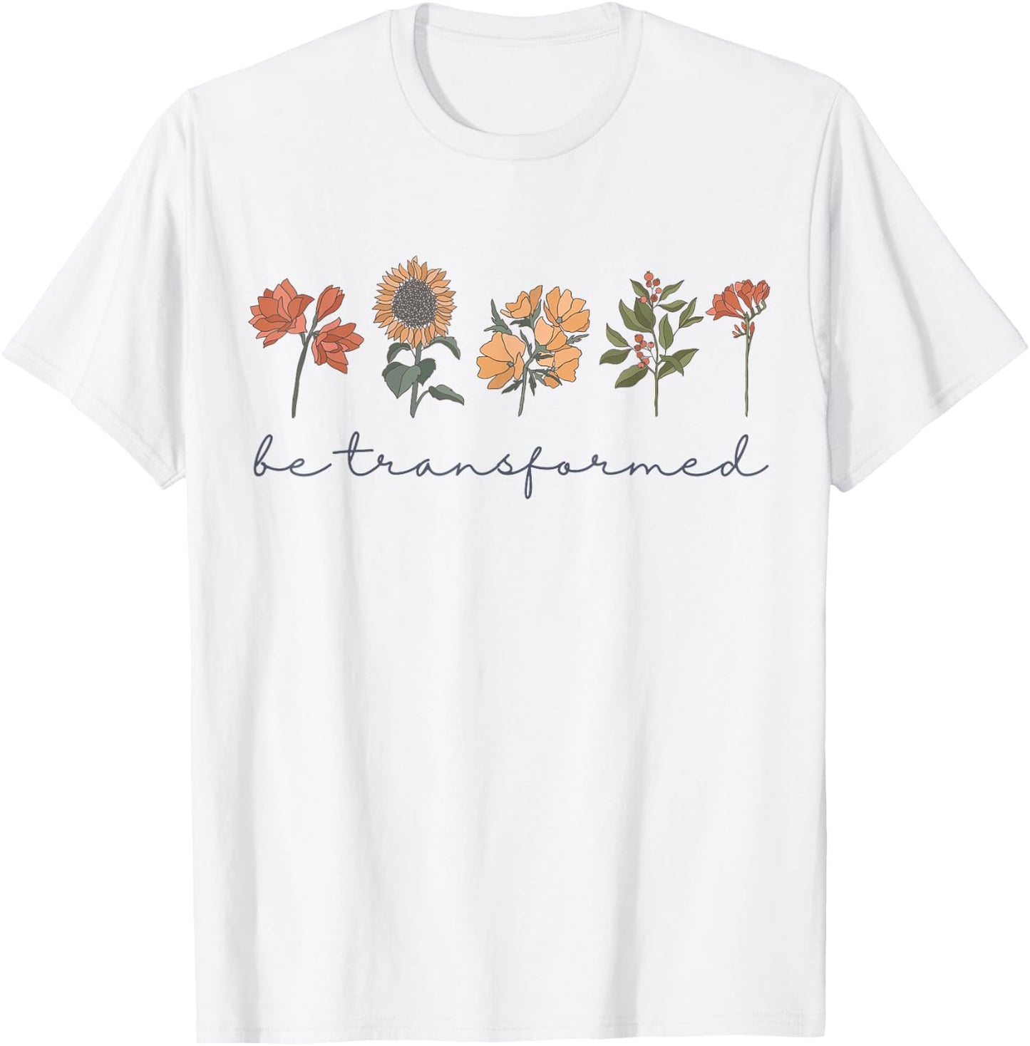 Romans 12:2 Scripture Christian Bible Faith Boho Wildflowers T-Shirt - T-Shirt | White