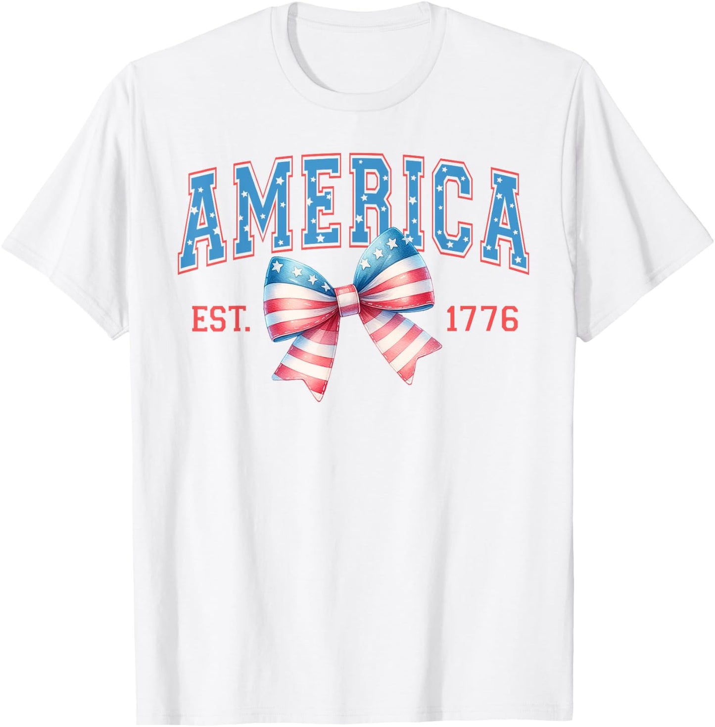 America Est. 1776 Patriotic Coquette Bow 4th of July T-Shirt - T-Shirt | White