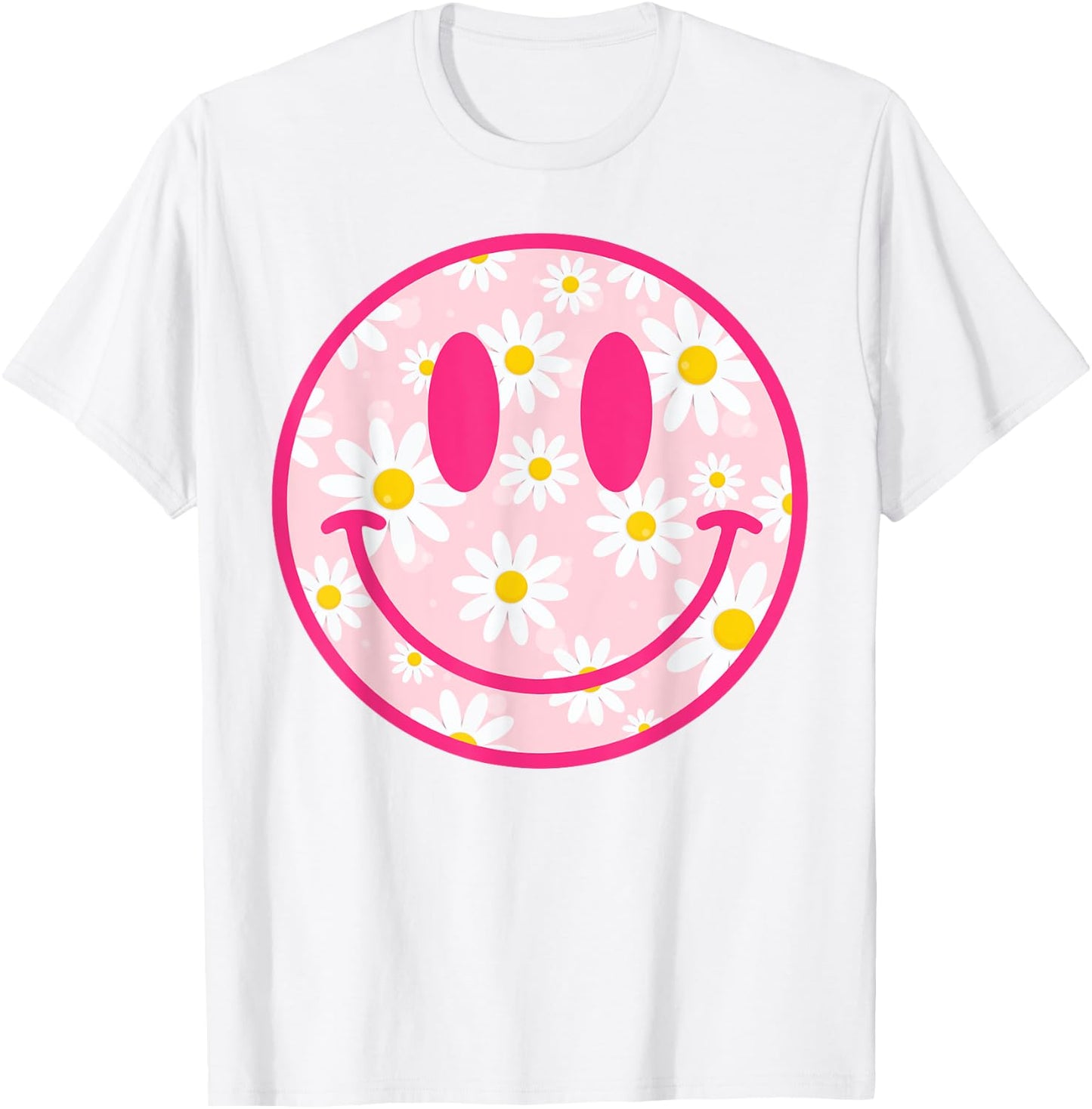 Happy Face Daisy Flower Shirt Preppy Aesthetic Smile Face T-Shirt - T-Shirt | White
