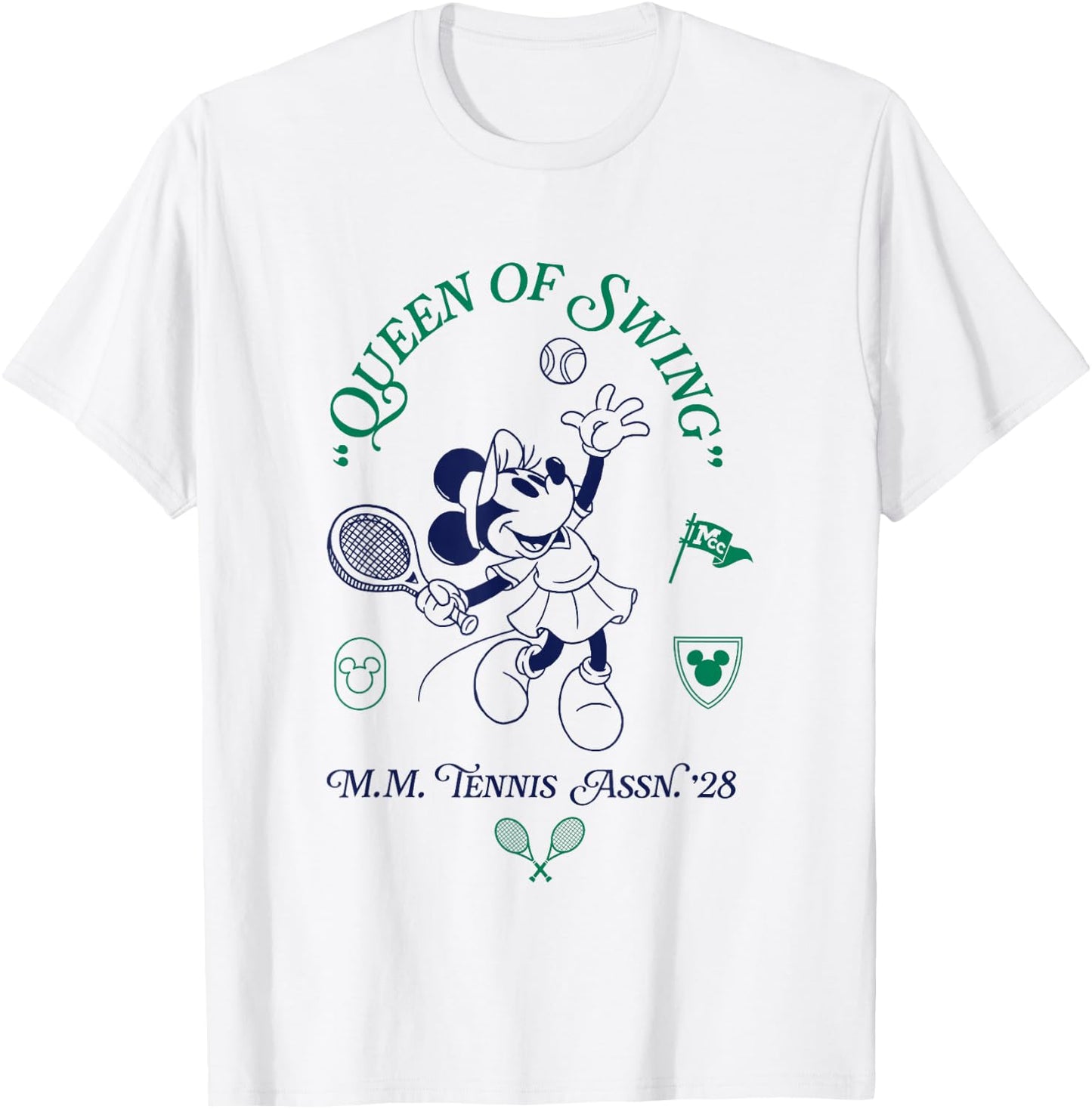 Disney Minnie Mouse Queen Of Swing M.M. Tennis Assn 28 Logo T-Shirt - T-Shirt | White