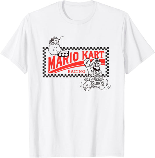 Mario Kart Racing Vintage Checkerboard Frame Logo T-Shirt - T-Shirt | White