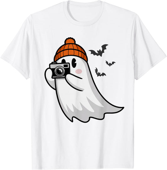 Funny Ghost Photography Camera Spooky Halloween Photographer T-Shirt - T-Shirt | White