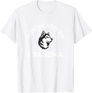 Campus Lab Northeastern University NEU Huskies Arched Grandma - Red, -Adult, Short Sleeve, X-Small T-Shirt - T-Shirt | White