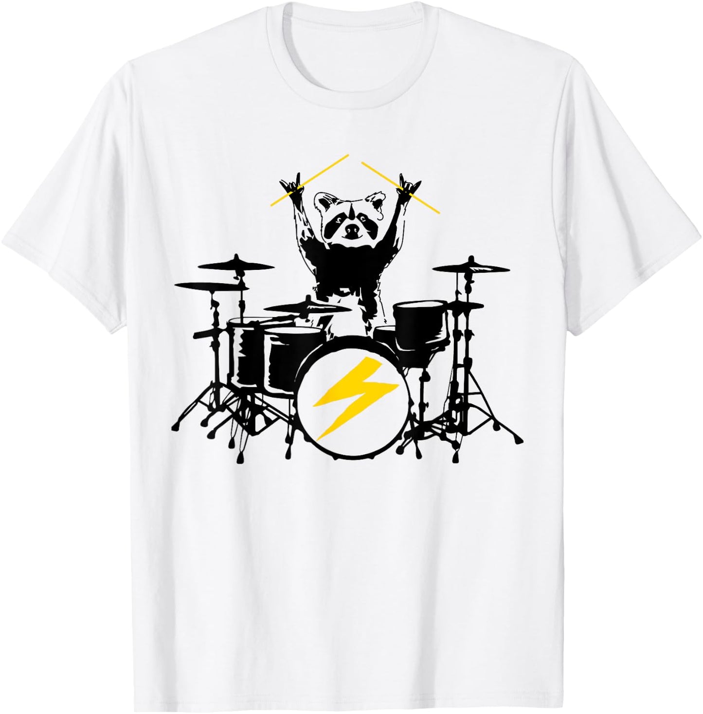 Funny Raccoon Playing Drum Kit Graphic T-Shirt - T-Shirt | White