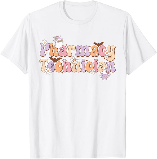 Retro Pharmacy Technician Halloween Spooky Pharmacy Tech T-Shirt - T-Shirt | White