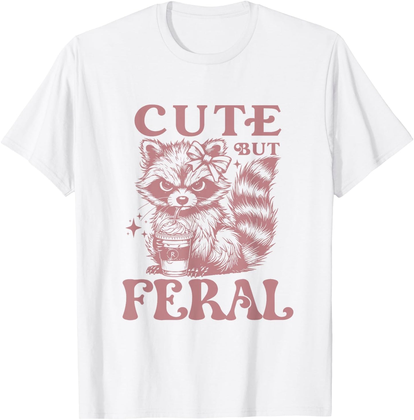 Raccoon Cute But Feral Vintage Raccoon Funny Coffee Lovers T-Shirt - T-Shirt | White