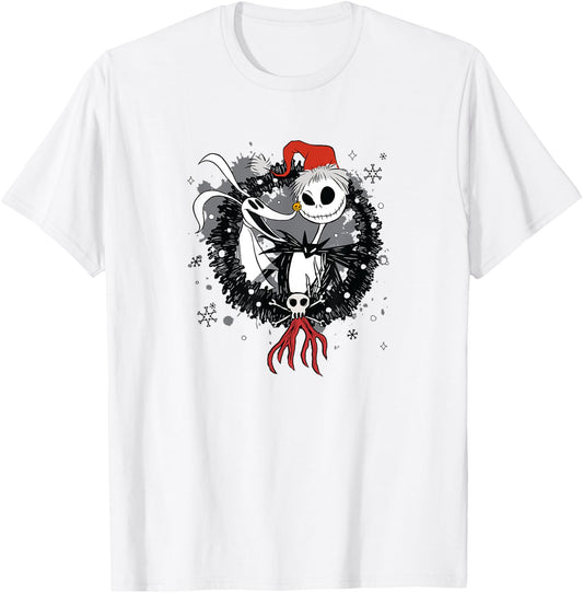 Disney The Nightmare Before Christmas Jack & Zero Wreath T-Shirt - T-Shirt | White