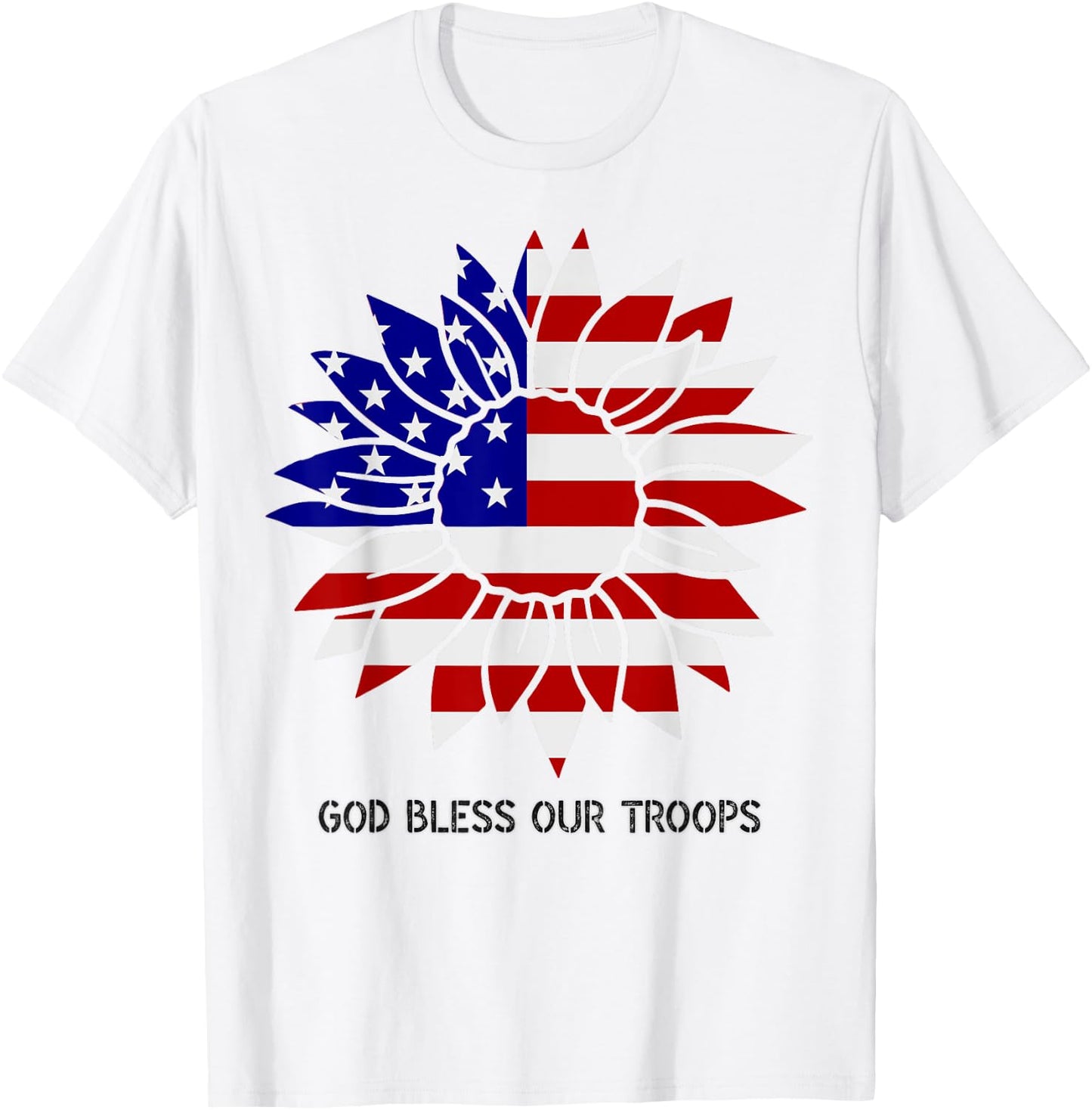 Patriotic US Flag Sunflower God Bless Our Troops Kids Men T-Shirt - T-Shirt | White