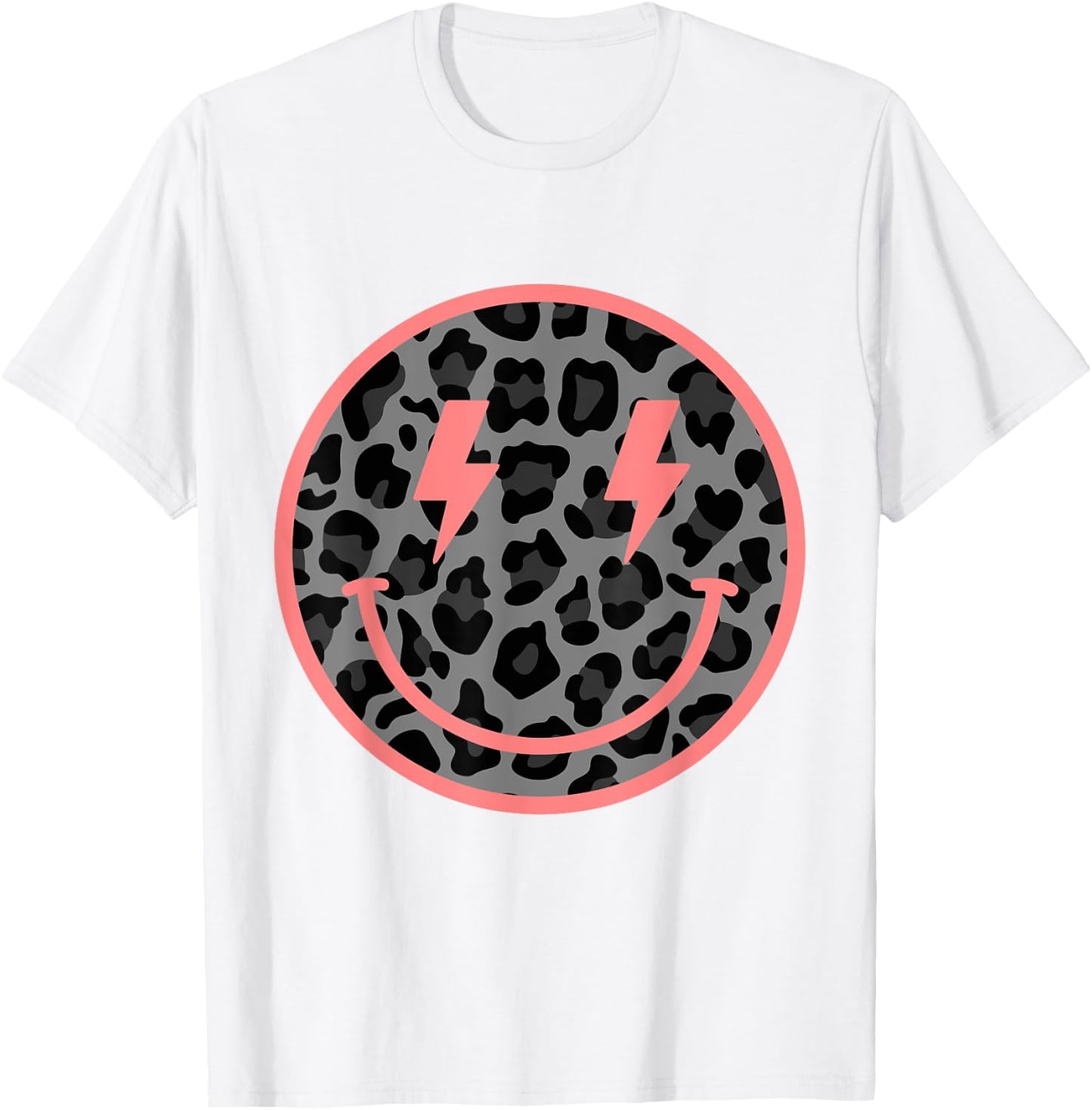 Retro Happy Face Leopard Print Cheetah Smile Face T-Shirt - T-Shirt | White