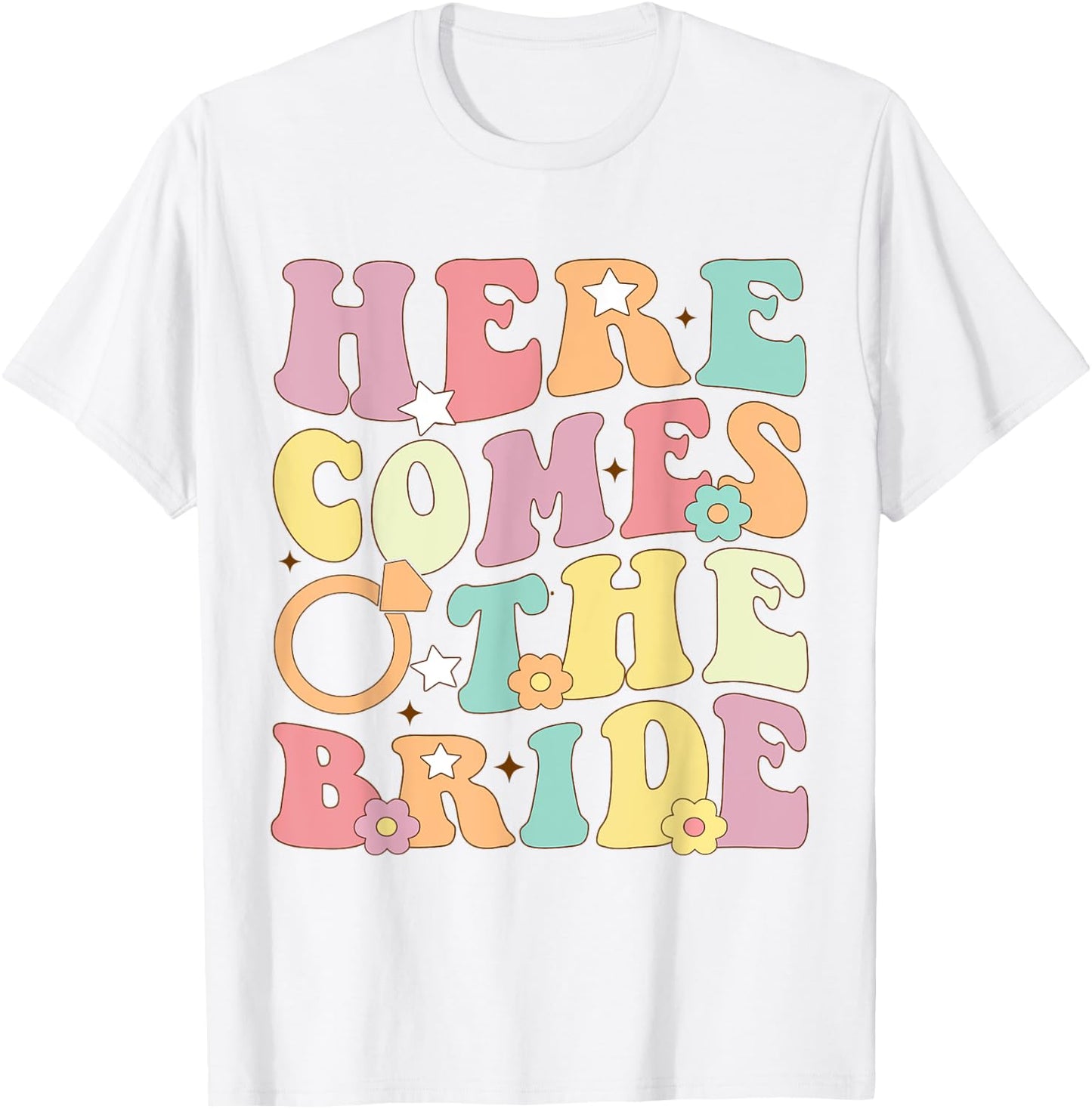 Here Come The Bride Party Retro Groovy Bachelorette Matching T-Shirt - T-Shirt | White