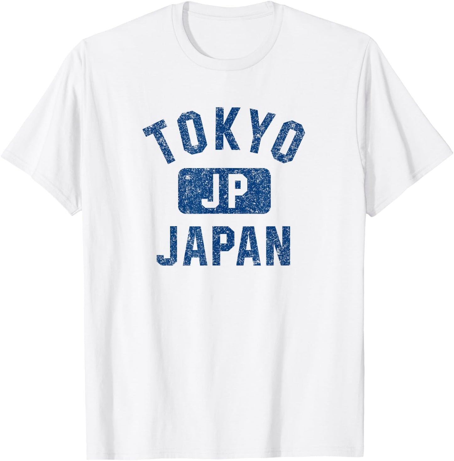 Tokyo Japan Gym Style Distressed Dark Blue Print T-Shirt - T-Shirt | White