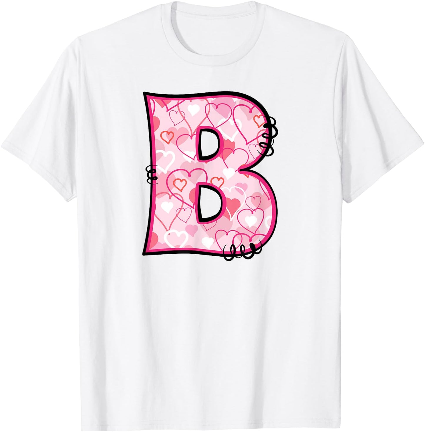 Letter B Pink Initial Monogram Hearts Girly T-Shirt - T-Shirt | White