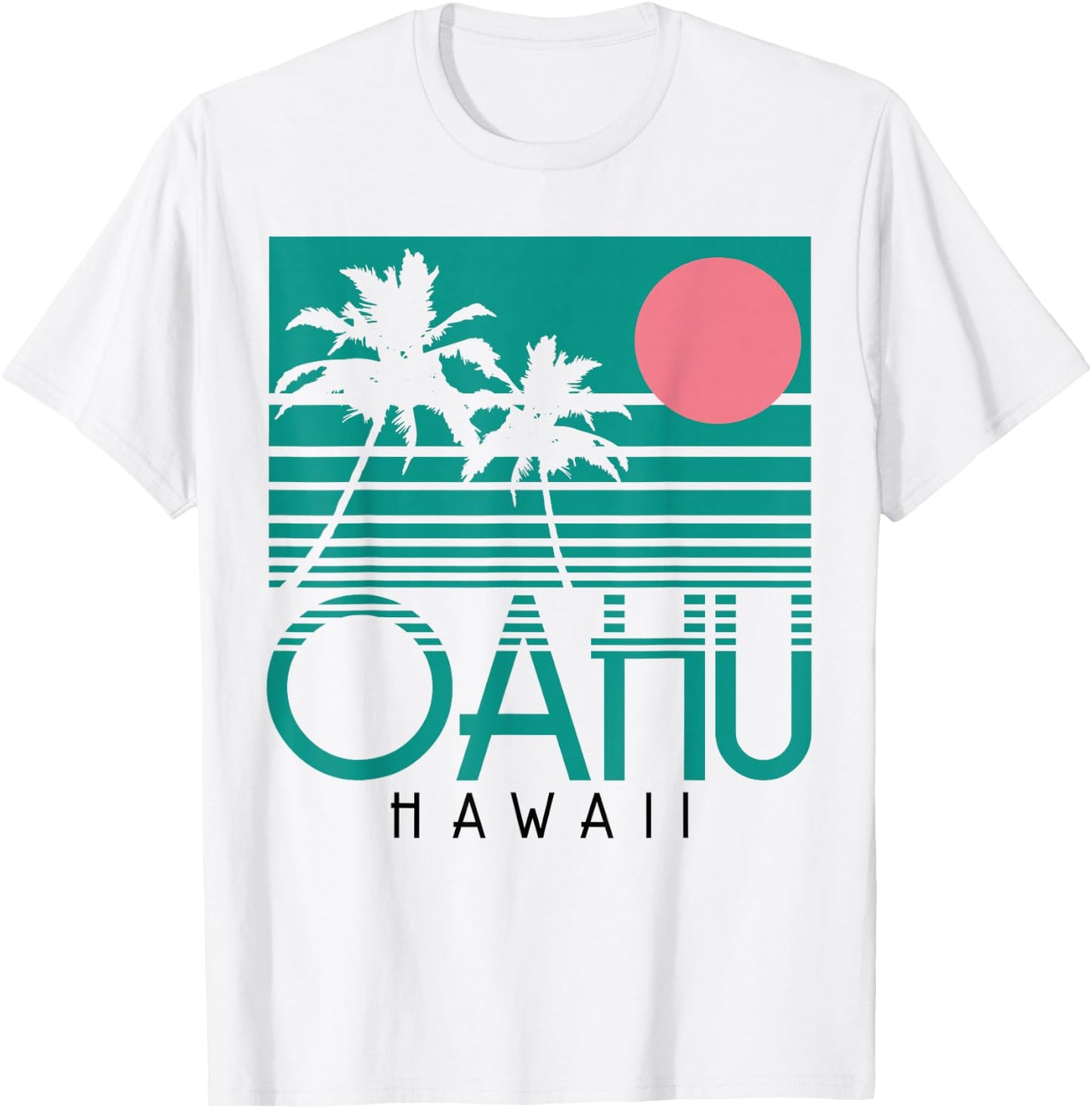 Oahu Hawaii Palm Trees Surf Vintage Retro Hawaiian Islands T-Shirt - T-Shirt | White