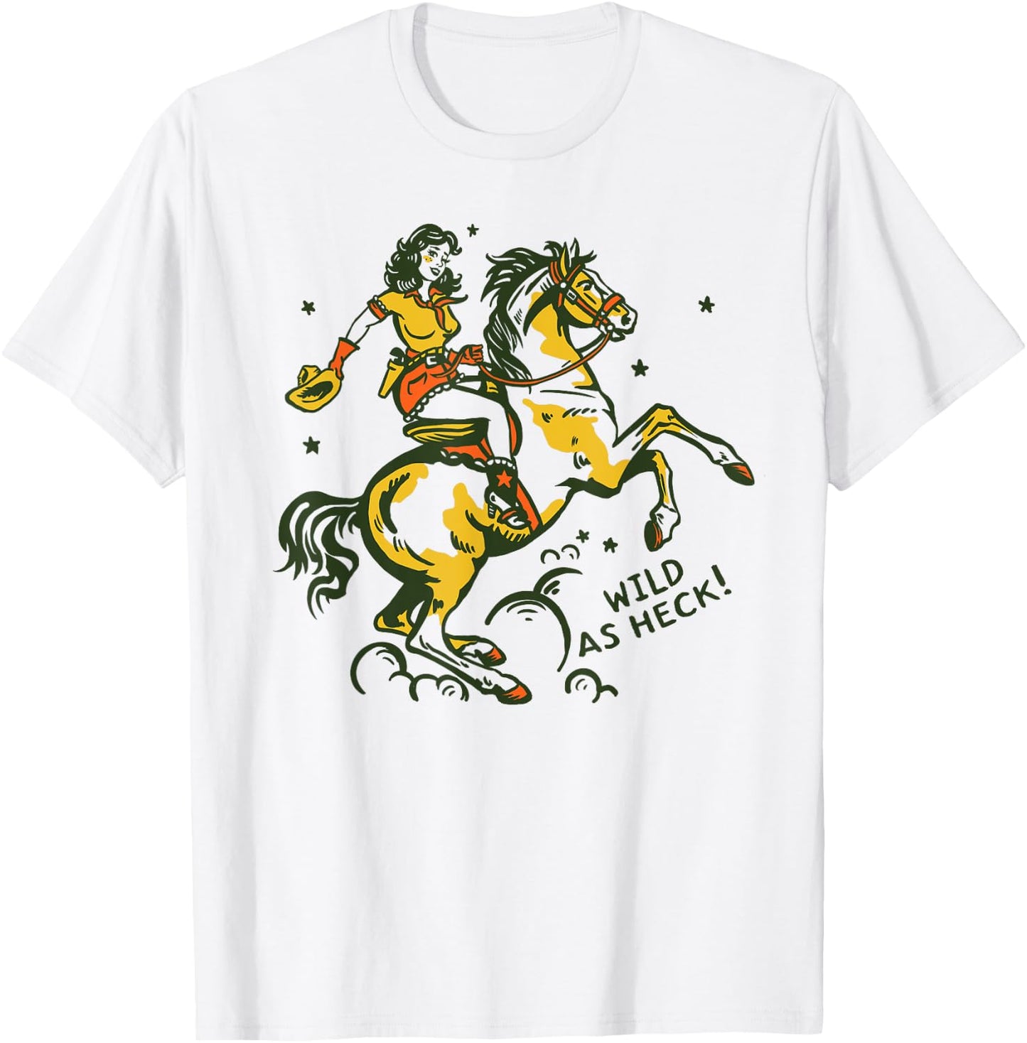 Wild As Heck Retro Vintage Western Rodeo Yeehaw Cowgirl Gift T-Shirt - T-Shirt | White