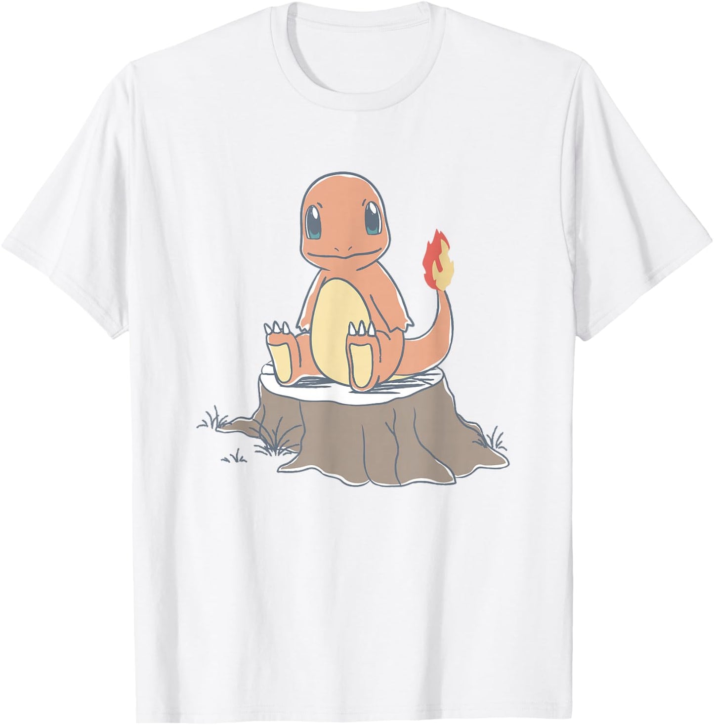 Pokémon Charmander Sitting On Tree Stump Retro Sketch T-Shirt - T-Shirt | White