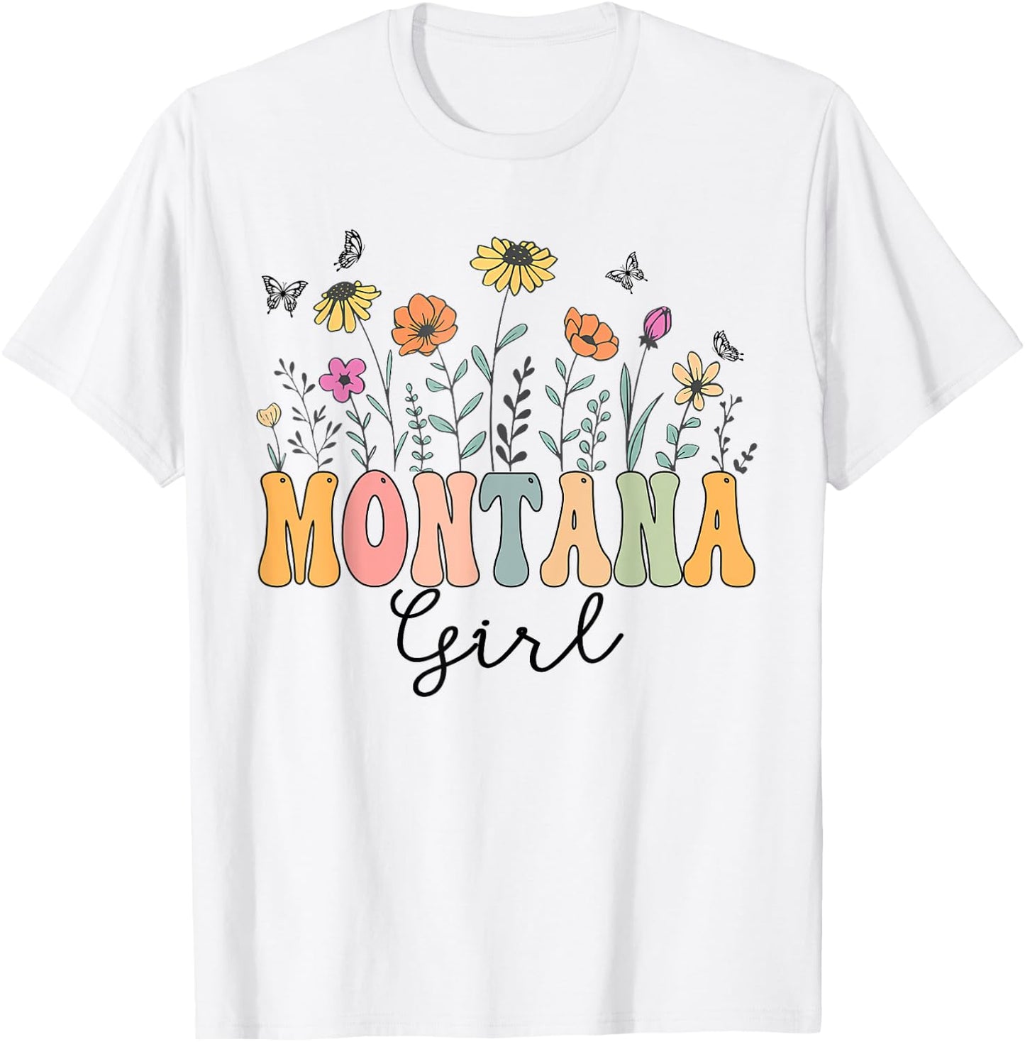 Montana Girl Wildflower Groovy Montana Lover T-Shirt - T-Shirt | White