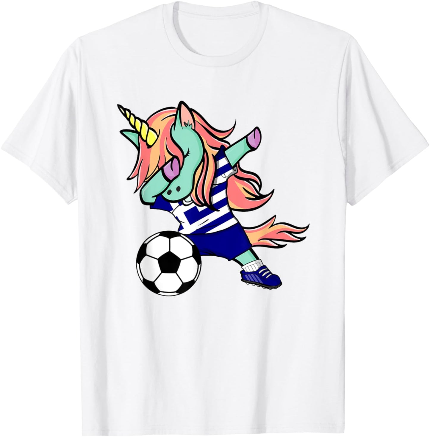 Dabbing Unicorn Soccer Greece Jersey Shirt Greek Football T-Shirt - T-Shirt | White