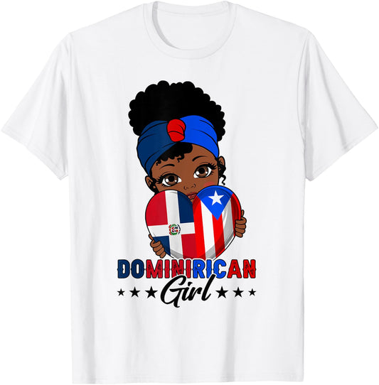 Dominirican Girl Puerto Rico & Dominican Republic Flag Pride T-Shirt - T-Shirt | White